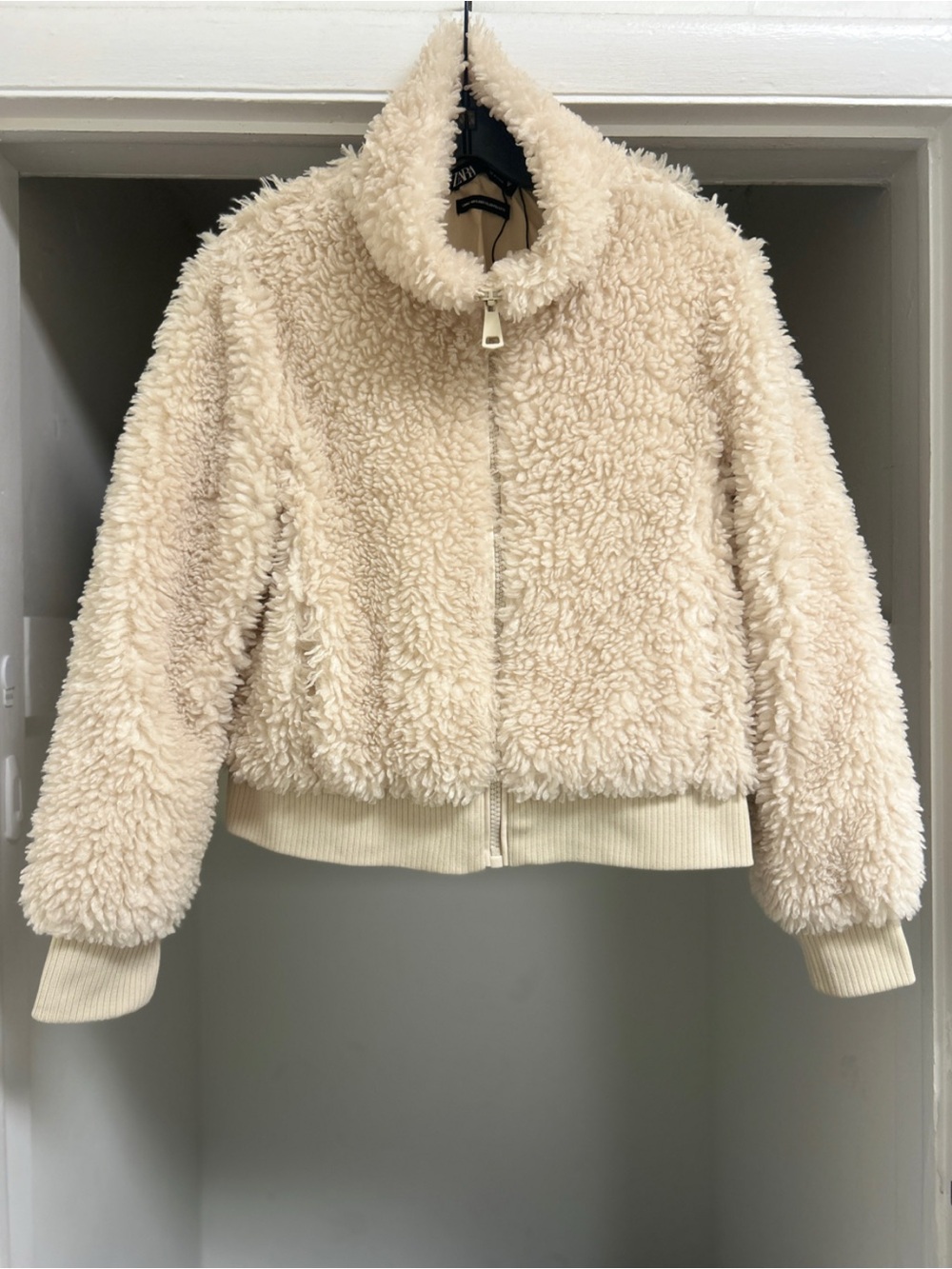 ZARA FULL ZIP COLLARED SHERPA TEDDY BOMBER JACKET WOMEN'S SIZE SMALL